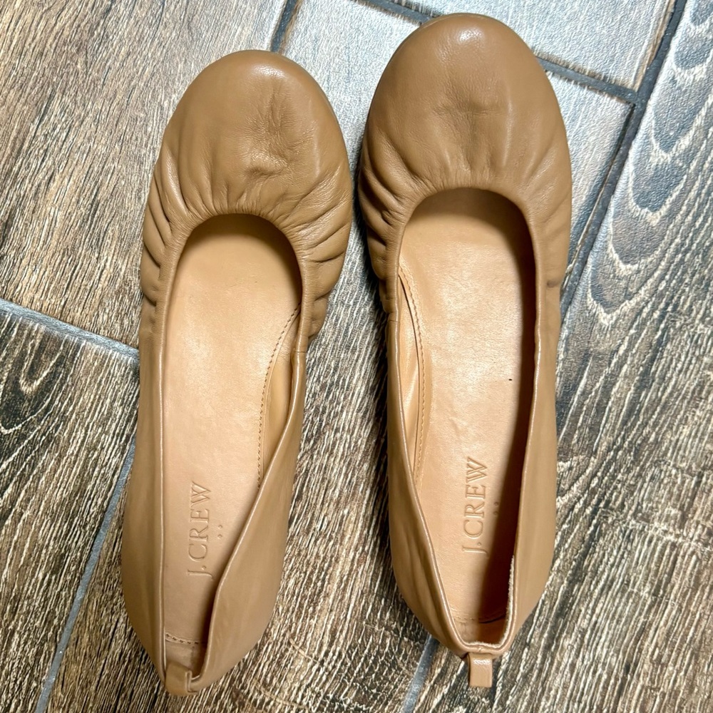 J. Crew Factory Tan Leather Loafers with Ruched Design